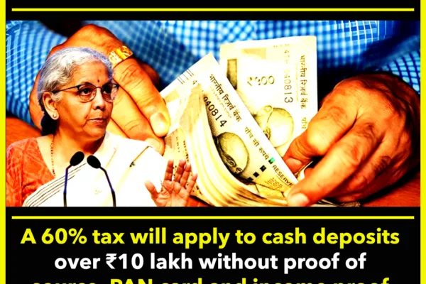 Government Imposes 60% Tax on Undisclosed Cash Deposits to Tackle Black Money