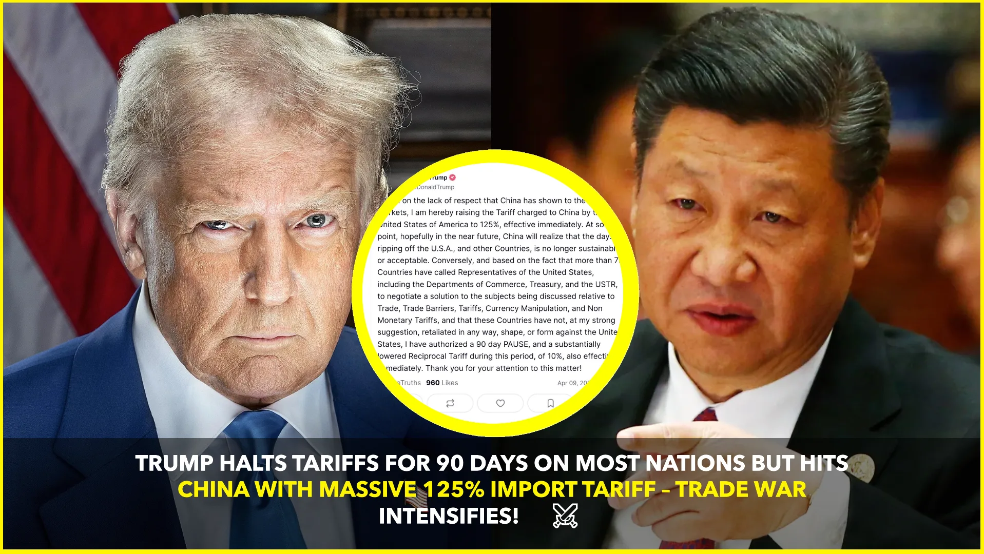 Trump Suspends Tariffs for 90 Days, Slaps 125% Tariff on Chinese Imports