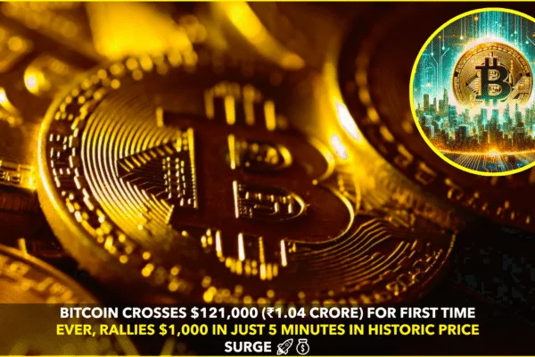 Bitcoin Hits Record $121,000 Mark, Surges Over ₹1.04 Crore in India Bitcoin Hits Record $121,000 Mark, Surges Over ₹1.04 Crore in India