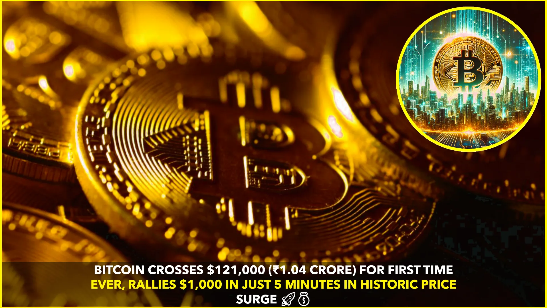 Bitcoin Hits Record $121,000 Mark, Surges Over ₹1.04 Crore in India