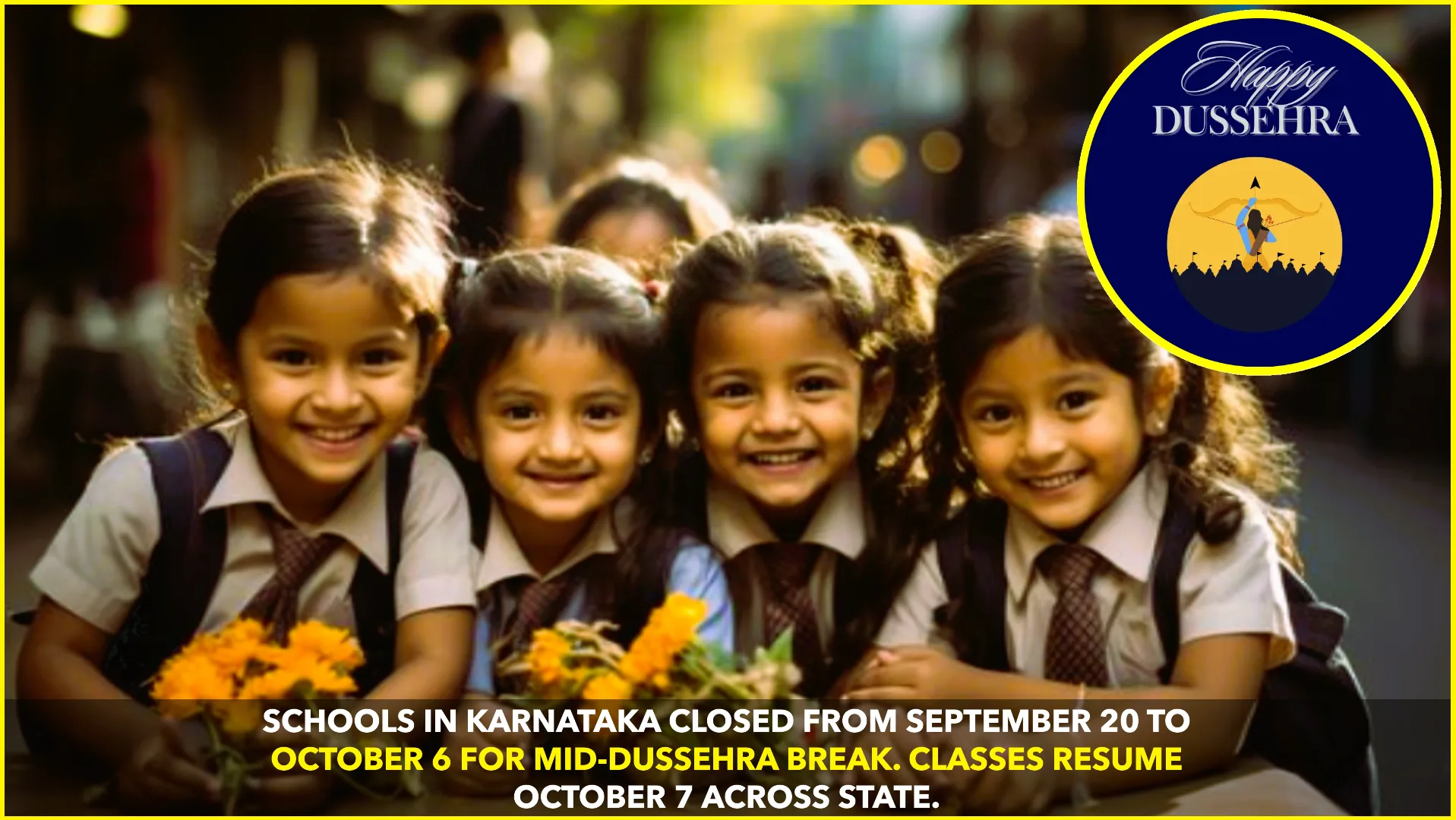 Karnataka Schools to Close Sept 20–Oct 6 for Mid-Dussehra Break