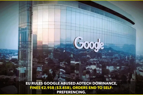 EU Rules Google Abused Adtech Power, Fines €2.95 B ($3.45 B) EU Rules Google Abused Adtech Power, Fines €2.95 B ($3.45 B)